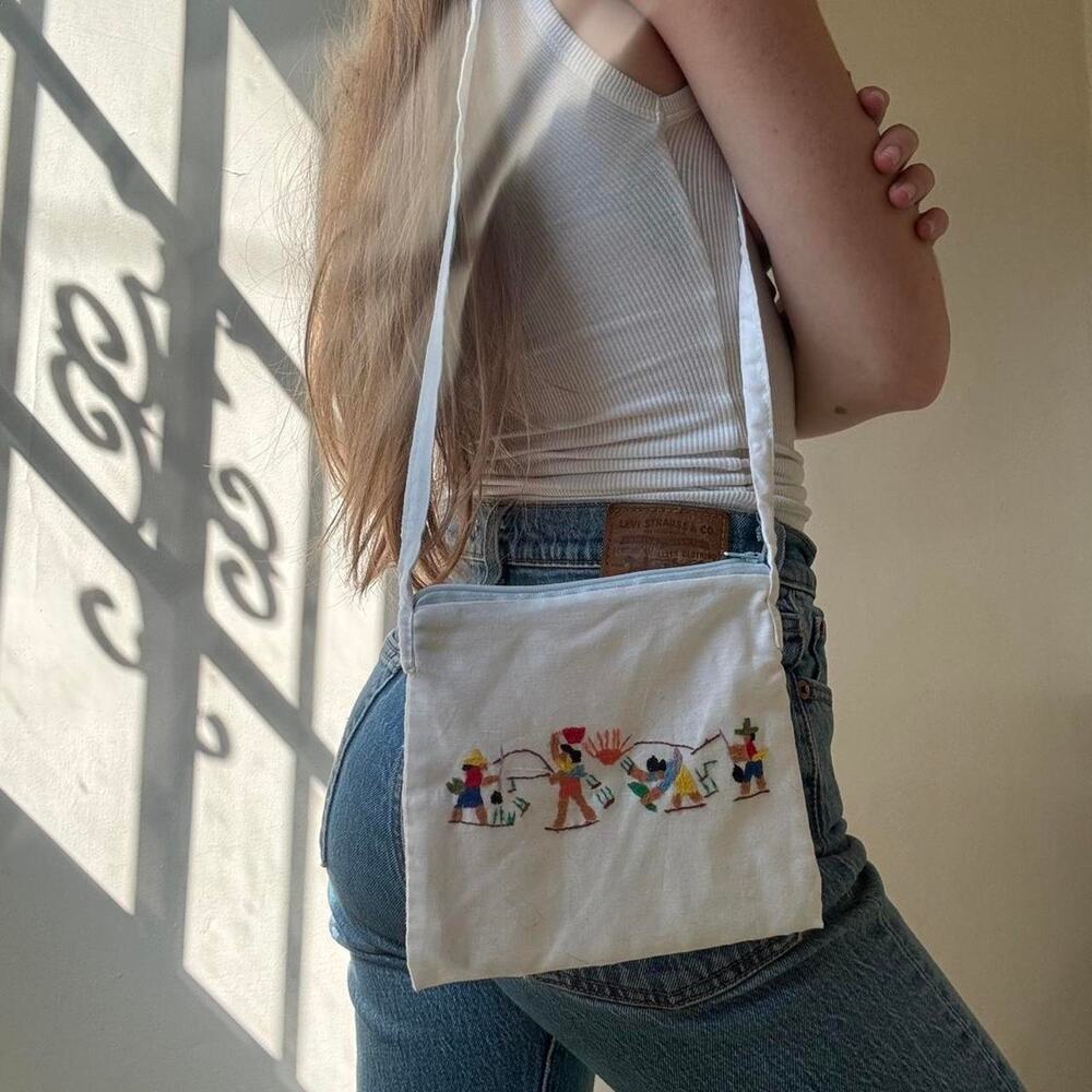 Vintage farm embroidered satchel or small crossbody purse